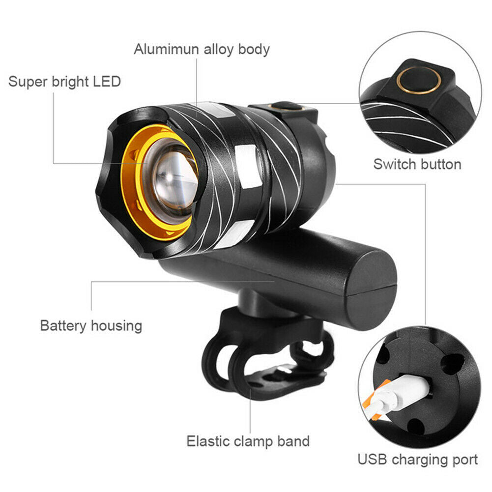 15000LM T6 LED MTB Bicycle Light Rear Front Headlight USB Rechargeable eBike Mod Shed